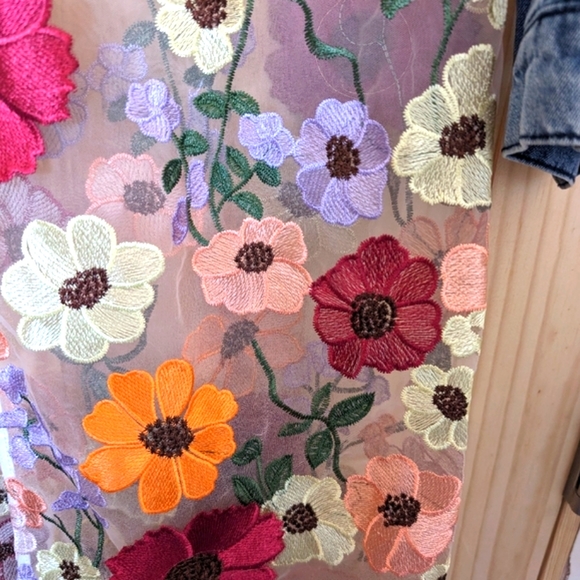 Denim Floral Maxi Shirt fits like L/XL - Picture 5 of 11